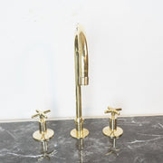 Handmade Unlacquered Brass Widespread Kitchen Faucet – 3-Hole