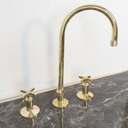 Handmade Unlacquered Brass Widespread Kitchen Faucet – 3-Hole