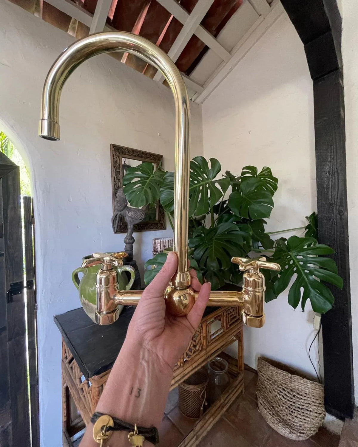 Unlacquered Brass Kitchen Bridge Faucet – Lever Handles