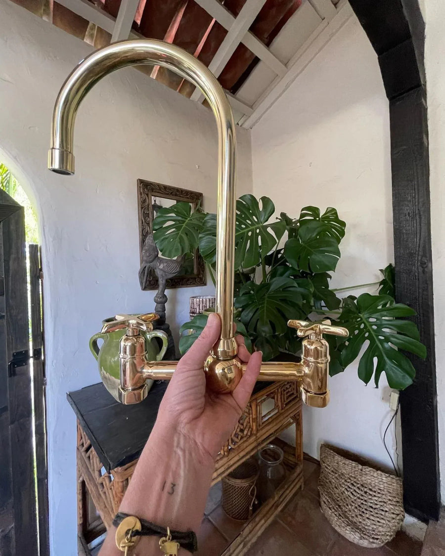 Unlacquered Brass Kitchen Bridge Faucet – Lever Handles