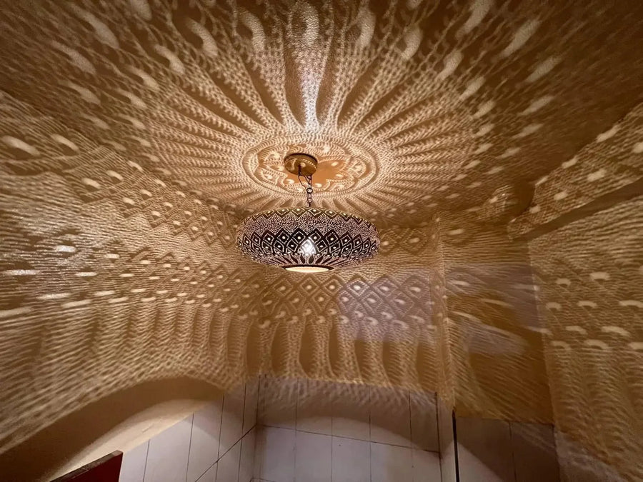 Moroccan Brass Pendant Light – Geometric Openwork Lamp