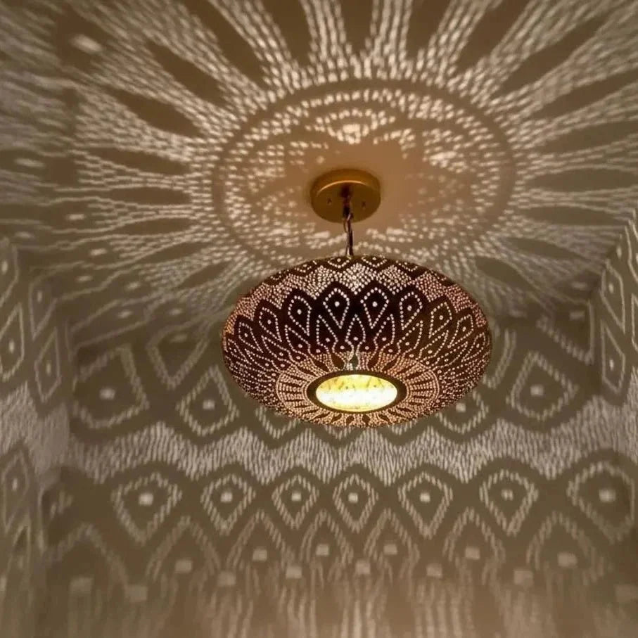 Moroccan Brass Pendant Light – Handmade Openwork Lamp