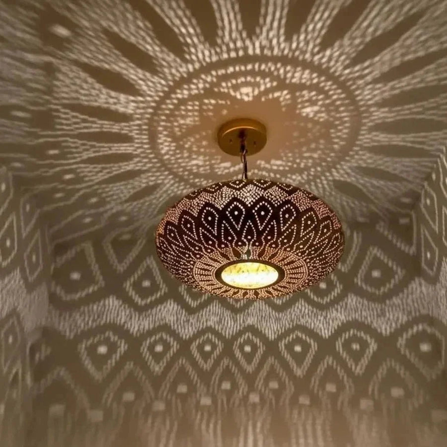 Moroccan Brass Pendant Light – Handmade Openwork Lamp