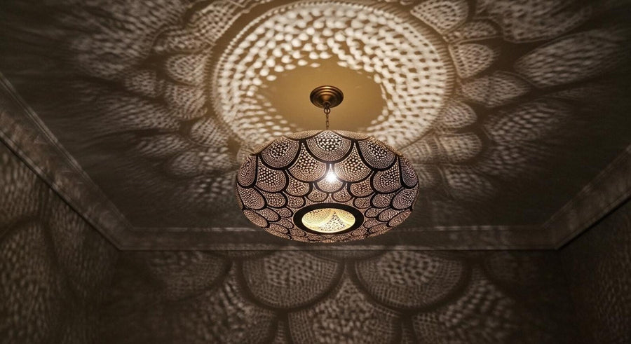Moroccan Brass Pendant Light – Scalloped Openwork Ceiling Lamp