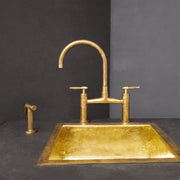 Unlacquered Brass Kitchen Bridge Faucet – Side Sprayer, Cross Handles