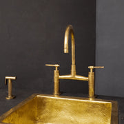 Unlacquered Brass Kitchen Bridge Faucet – Side Sprayer, Cross Handles