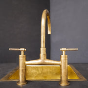 Unlacquered Brass Kitchen Bridge Faucet – Side Sprayer, Cross Handles