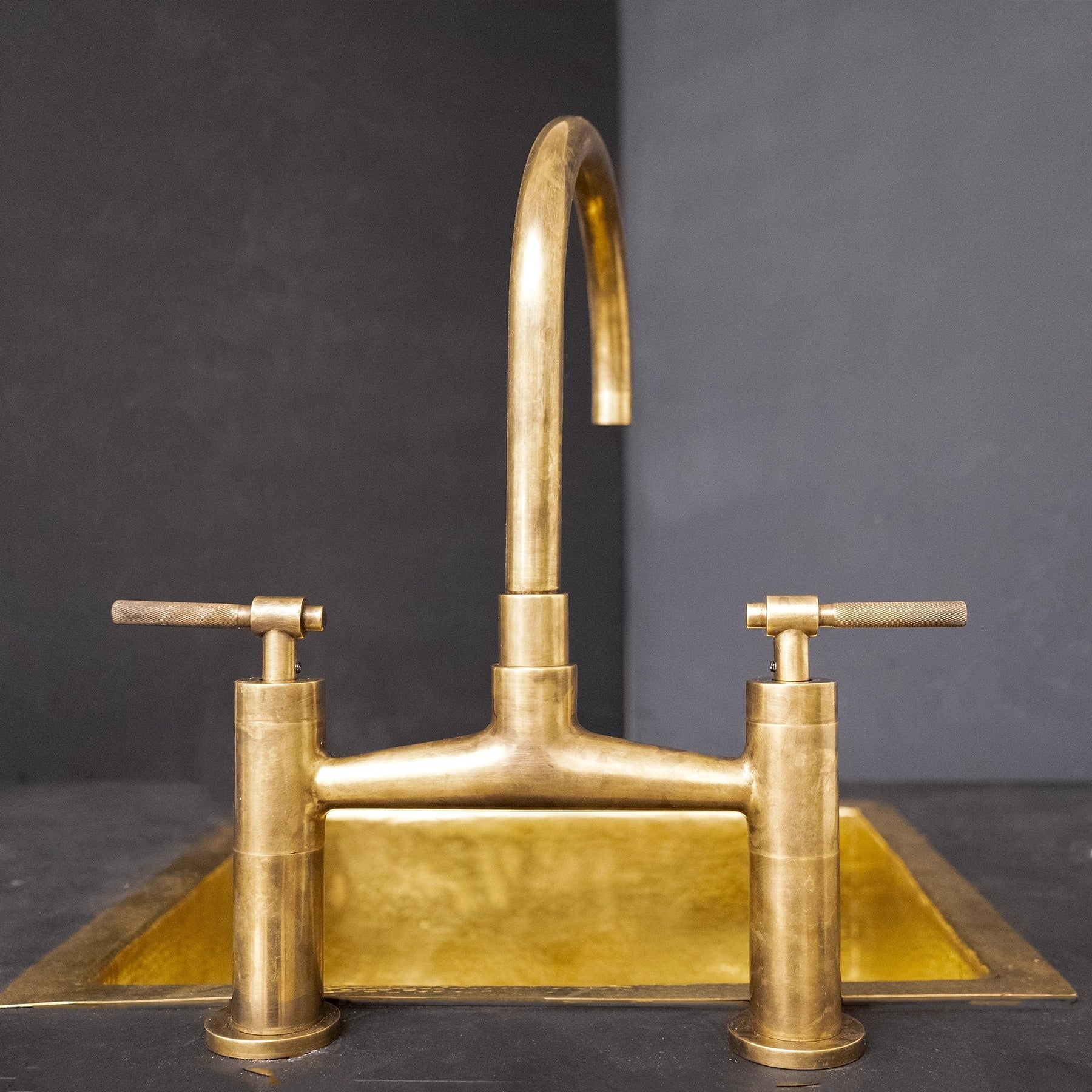 Unlacquered Brass Kitchen Bridge Faucet – Side Sprayer, Cross Handles