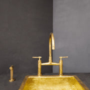 Unlacquered Brass Kitchen Bridge Faucet – Side Sprayer, Cross Handles