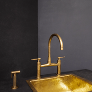Unlacquered Brass Kitchen Bridge Faucet – Side Sprayer, Cross Handles