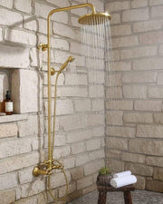 Brass Outdoor Rain Shower – Gold-Tone Wall-Mounted System