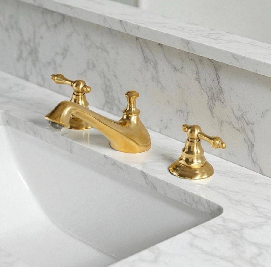 Charleston Unlacquered Brass Widespread Faucet | Lever Handles