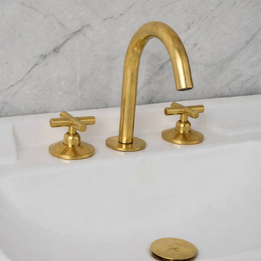 Osaka Widespread Unlacquered Brass Bathroom Faucet – Classic X Handles