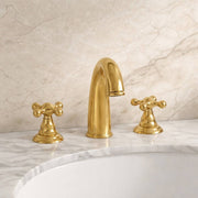Indiana Unlacquered Brass Widespread Bathroom Faucet – Cross Handles