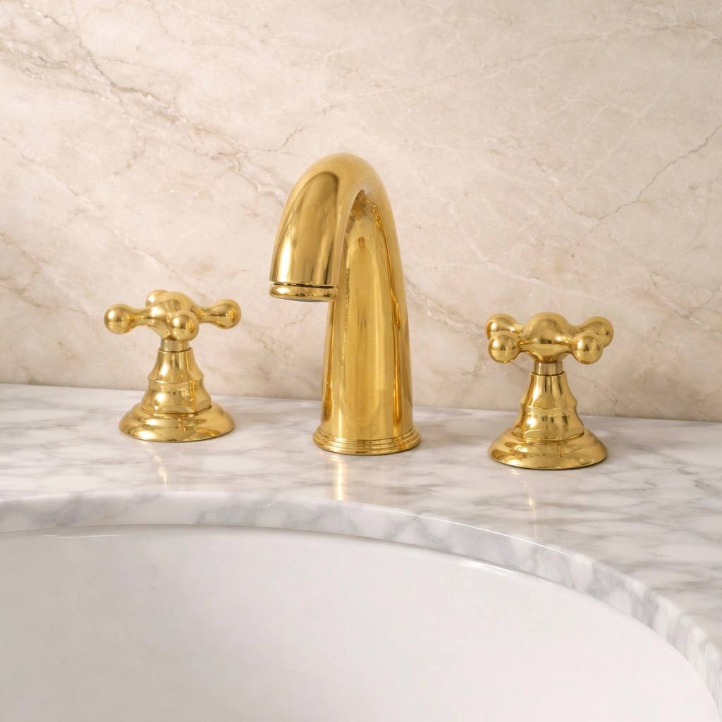 Indiana Unlacquered Brass Widespread Bathroom Faucet – Cross Handles