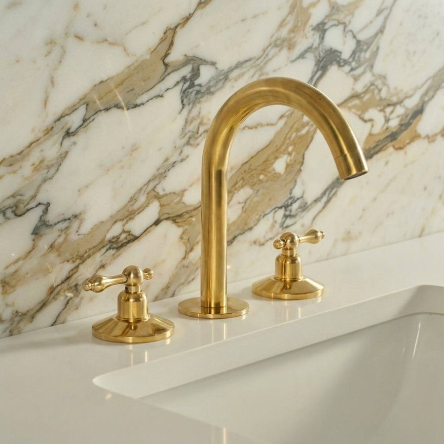 Osaka Widespread Unlacquered Brass Bathroom Faucet – Cross Handles