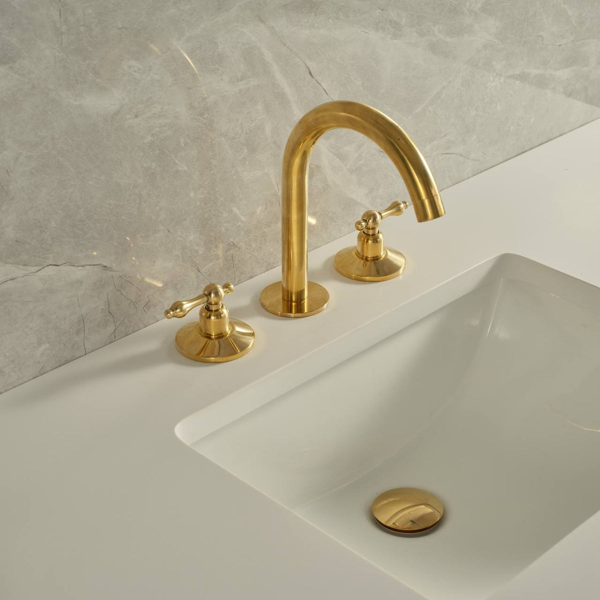Osaka Widespread Bathroom Faucet – Cross Handles - installed above a bathroom vanity