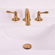 Gooseneck Widespread Unlacquered Brass Bathroom Faucet – High-Pressure, Lever Handles