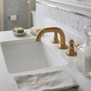Gooseneck Widespread Unlacquered Brass Bathroom Faucet – High-Pressure, Lever Handles