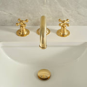 Gooseneck Widespread Unlacquered Brass Bathroom Faucet – High-Pressure Cross Handles
