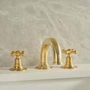 Gooseneck Widespread Unlacquered Brass Bathroom Faucet – High-Pressure Cross Handles