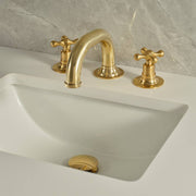 Gooseneck Widespread Unlacquered Brass Bathroom Faucet – High-Pressure Cross Handles