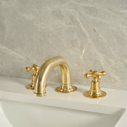Gooseneck Widespread Unlacquered Brass Bathroom Faucet – High-Pressure Cross Handles