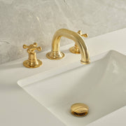Gooseneck Widespread Unlacquered Brass Bathroom Faucet – High-Pressure Cross Handles