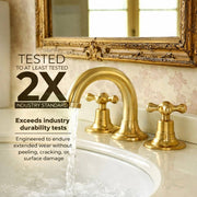 Gooseneck Widespread Unlacquered Brass Bathroom Faucet – High-Pressure Cross Handles