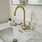 Monaco Unlacquered Brass Single-Hole Faucet | Soft Cross Handles