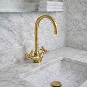 Monaco Unlacquered Brass Single-Hole Faucet | Soft Cross Handles