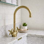 Monaco Unlacquered Brass Single-Hole Faucet | Soft Cross Handles