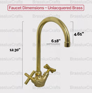 Monaco Unlacquered Brass Single-Hole Faucet | Soft Cross Handles