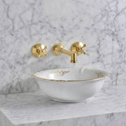 Avila Unlacquered Brass Wall-Mount Bathroom Faucet – Cross Handles