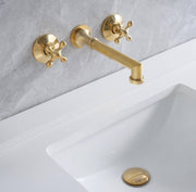 Avila Unlacquered Brass Wall-Mount Bathroom Faucet – Cross Handles