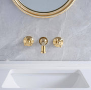 Avila Unlacquered Brass Wall-Mount Bathroom Faucet – Cross Handles