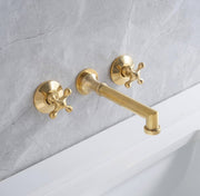 Avila Unlacquered Brass Wall-Mount Bathroom Faucet – Cross Handles