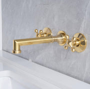 Avila Unlacquered Brass Wall-Mount Bathroom Faucet – Cross Handles