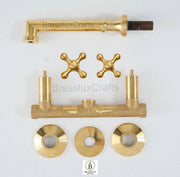 Avila Unlacquered Brass Wall-Mount Bathroom Faucet – Cross Handles