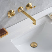 Avila Unlacquered Brass Wall-Mount Bathroom Faucet – Lever Handles