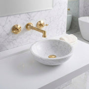 Avila Unlacquered Brass Wall-Mount Bathroom Faucet – Lever Handles