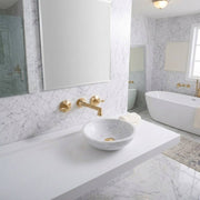 Avila Unlacquered Brass Wall-Mount Bathroom Faucet – Lever Handles