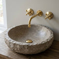Wichita Unlacquered Brass Wall-Mount Bathroom Faucet – Cross Handles