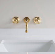 Wichita Unlacquered Brass Wall-Mount Bathroom Faucet – Cross Handles