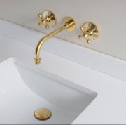 Wichita Unlacquered Brass Wall-Mount Bathroom Faucet – Cross Handles