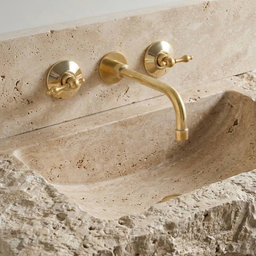 Wichita Unlacquered Brass Wall-Mount Bathroom Faucet – Lever Handles