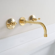 Wichita Unlacquered Brass Wall-Mount Bathroom Faucet – Lever Handles