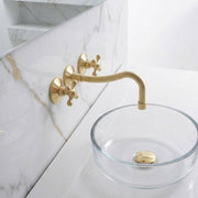 Verona Unlacquered Brass Wall-Mount Bathroom Faucet – Cross Handles