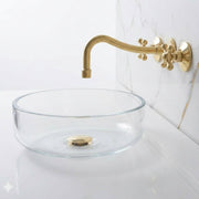 Verona Unlacquered Brass Wall-Mount Bathroom Faucet – Cross Handles