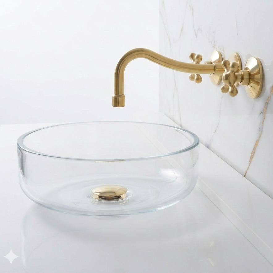 Verona Unlacquered Brass Wall-Mount Bathroom Faucet – Cross Handles